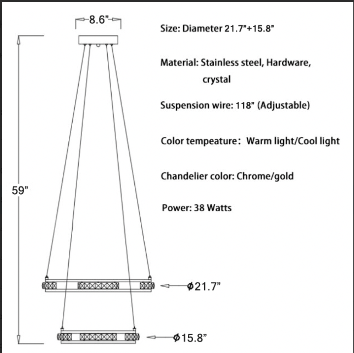 Bluebell Cascade Crystal Rings LED Chandelier - Pendant Lights | Lucera Lighting