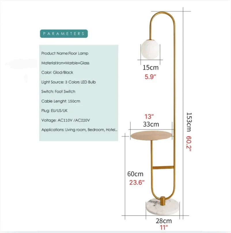 Chrysoprase Art Deco Modern LED Floor Lamp with Table - Lamps | Lucera Lighting