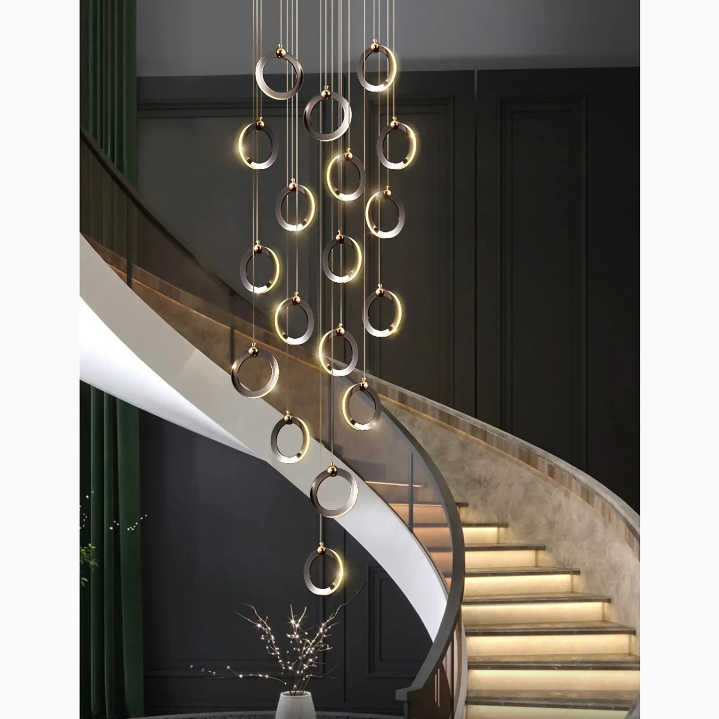 Birch Gold Black LED Pendant Rings Chandelier - Pendant Lights | Lucera Lighting