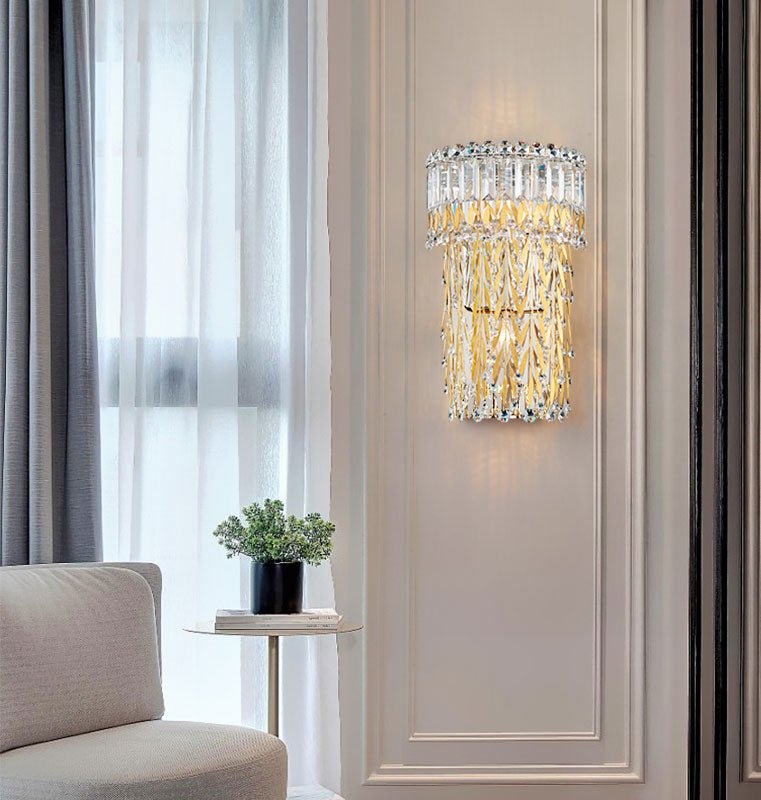 Sera Golden Crystal Wall Lamp for Living Room - Wall Lights & Sconces | Lucera Lighting