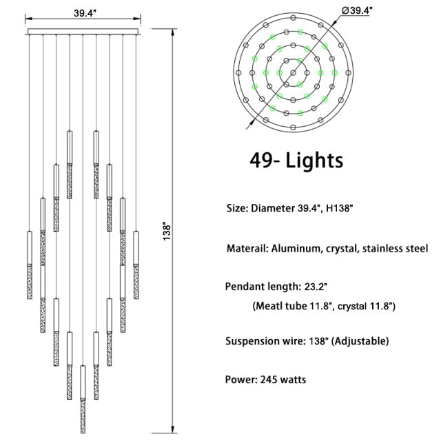 Schist Long LED Spiral Chandelier - Chandeliers | Lucera Lighting