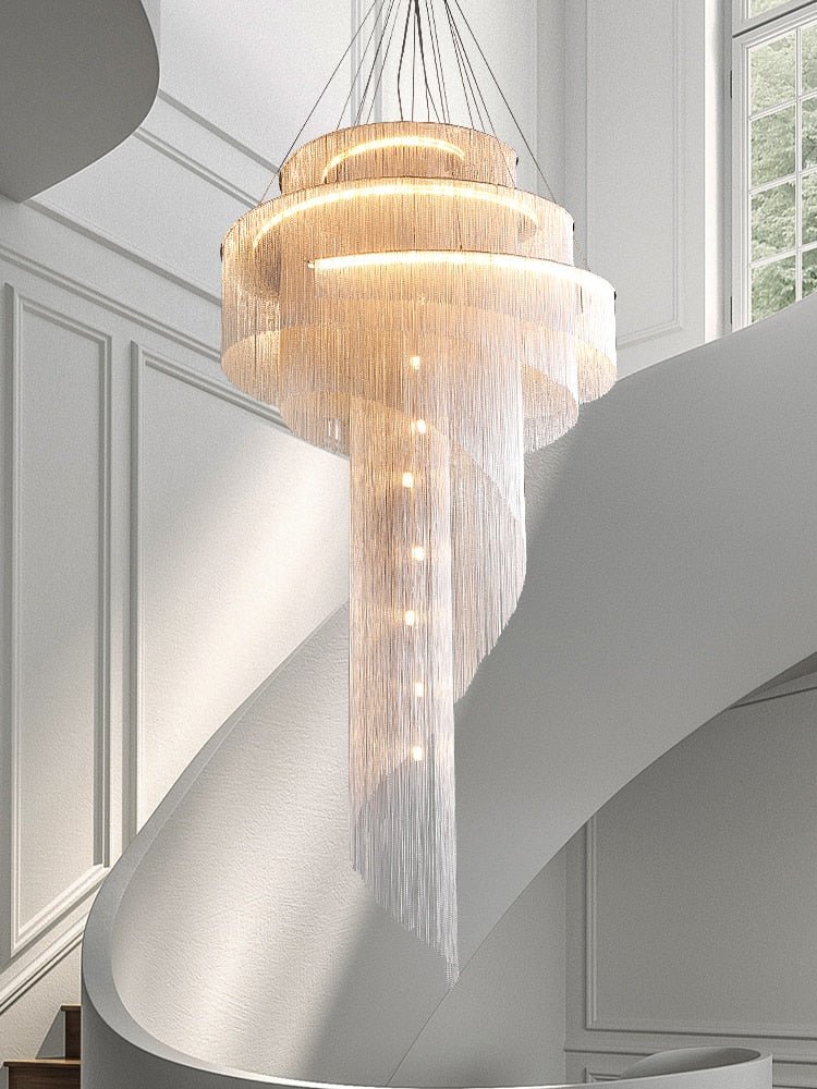 Clover Long Chandelier for Staircase, Silver/Gold Chain - Chandeliers | Lucera Lighting
