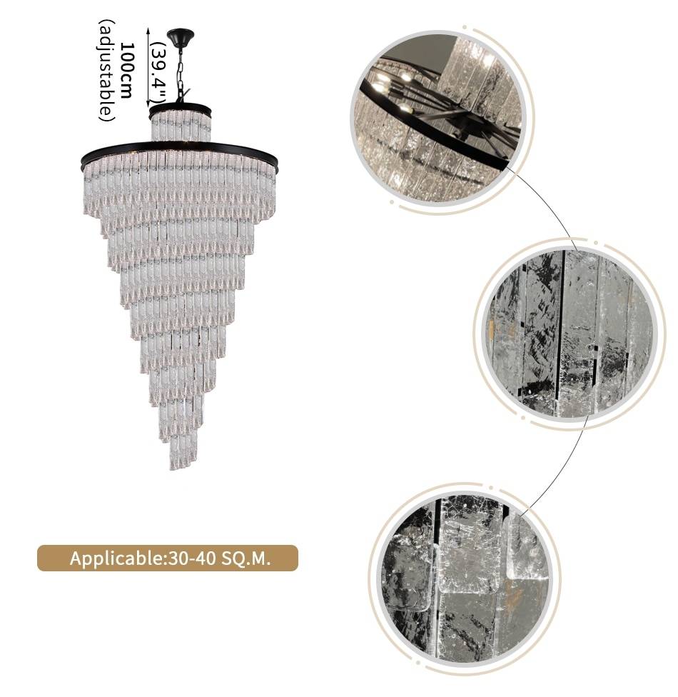 Thyme Frosted Glass Long Black Chandelier - Chandeliers | Lucera Lighting