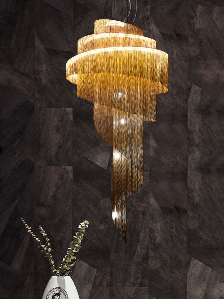 Clover Long Chandelier for Staircase, Silver/Gold Chain - Chandeliers | Lucera Lighting