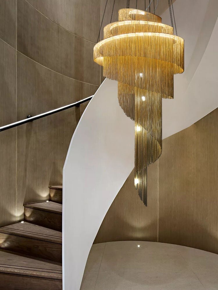 Clover Long Chandelier for Staircase, Silver/Gold Chain - Chandeliers | Lucera Lighting