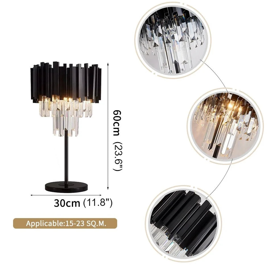 Bugia Art-Deco Dimmable Black Crystal Nightstand Lamp - Lamps | Lucera Lighting