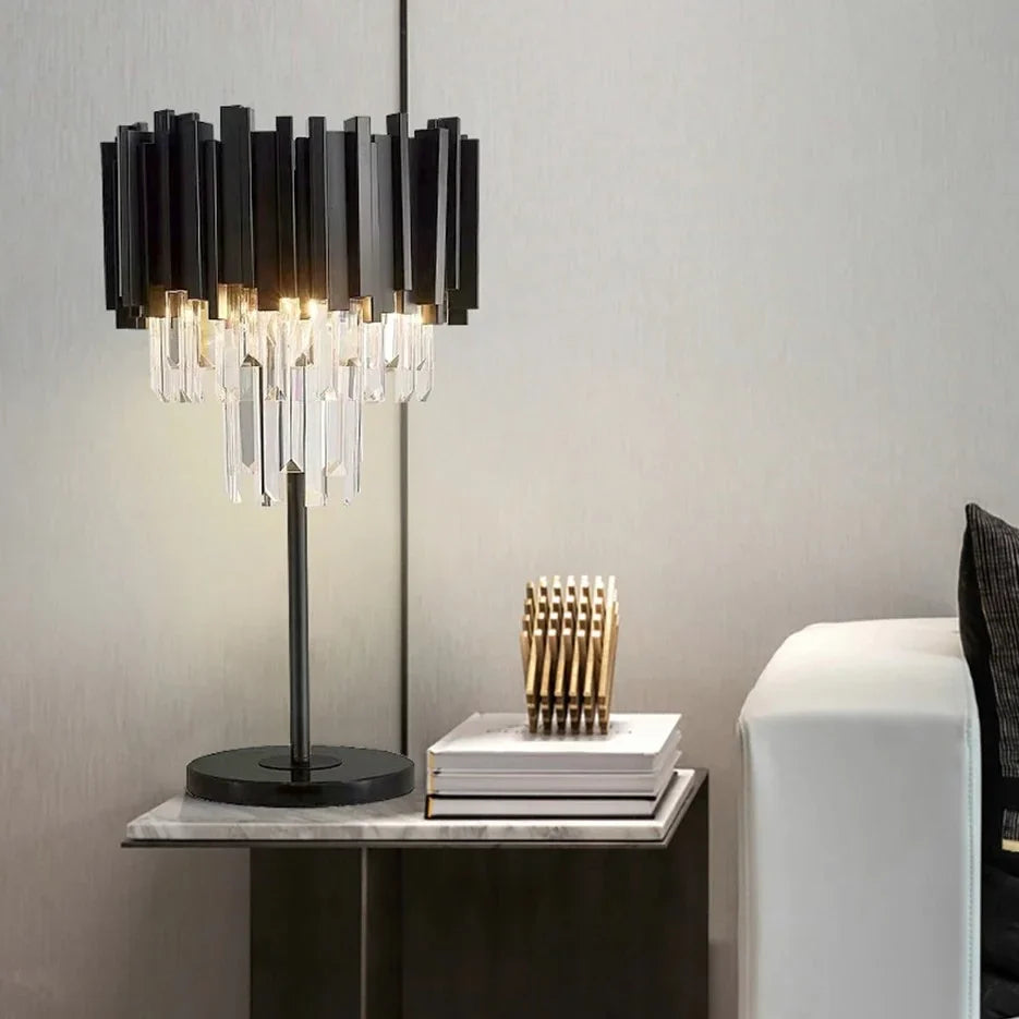 Bugia Art-Deco Dimmable Black Crystal Nightstand Lamp - Lamps | Lucera Lighting
