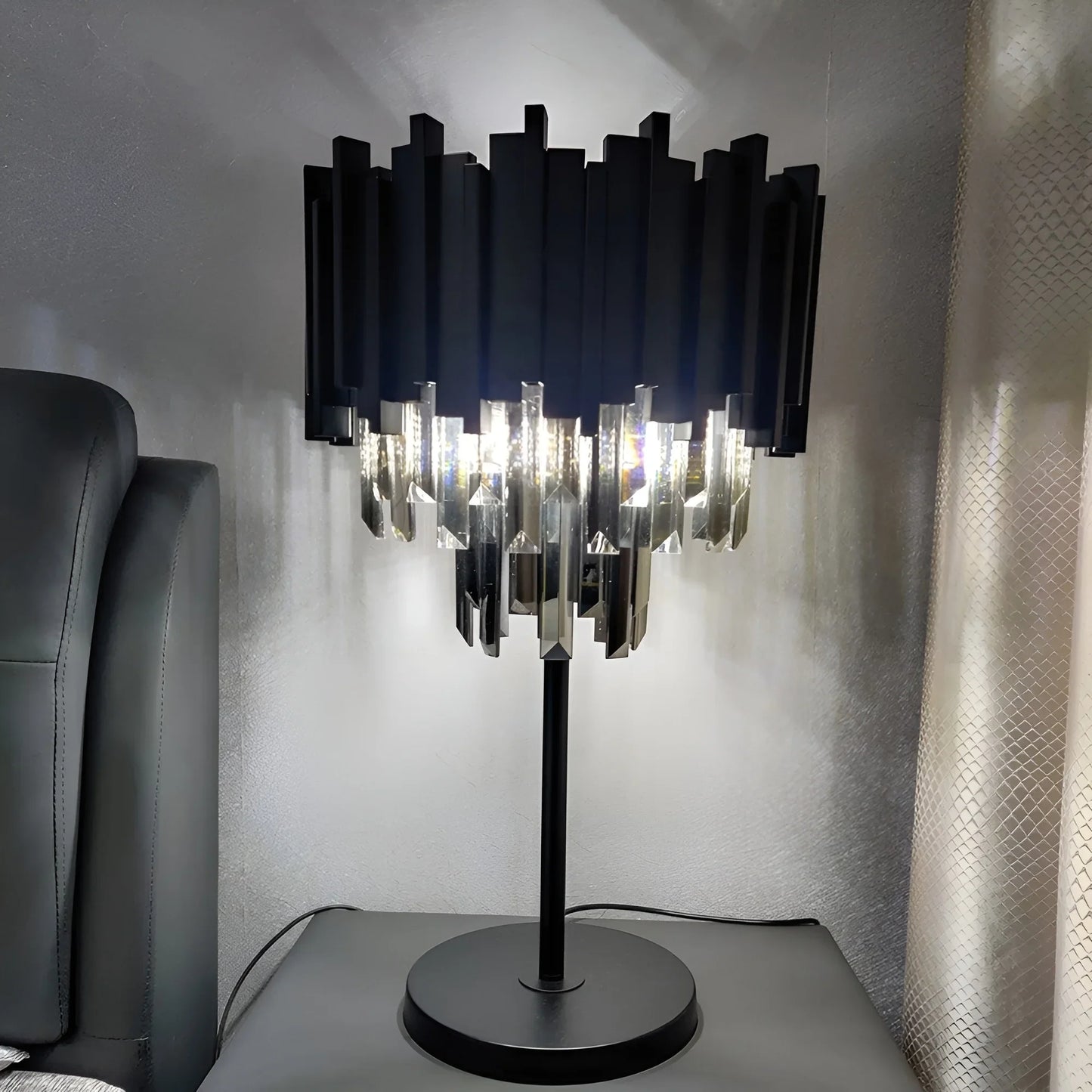 Bugia Art-Deco Dimmable Black Crystal Nightstand Lamp - Lamps | Lucera Lighting