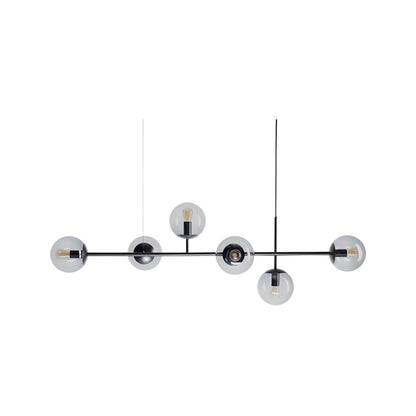 close-up of smoke glass ball shade on Dag pendant light showing dimmable LED glow