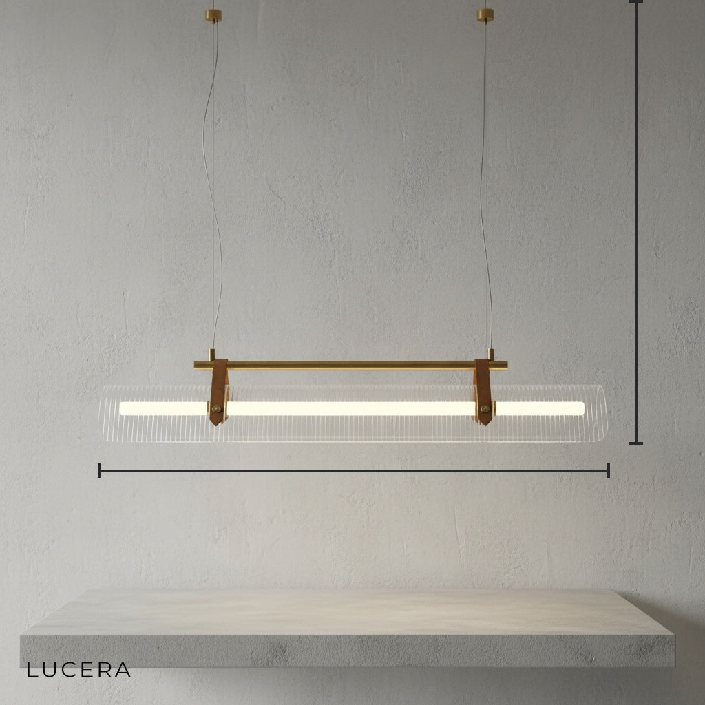 Magenta Rectangle Metal and Leather Chandelier L39.4 - Pendant Lights | Lucera Lighting