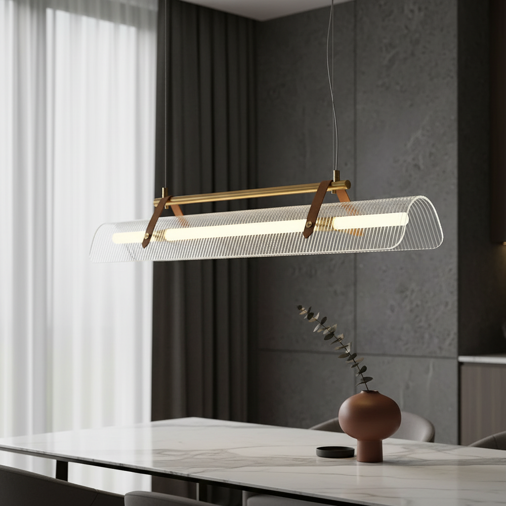 Magenta Rectangle Metal and Leather Chandelier L39.4 - Pendant Lights | Lucera Lighting