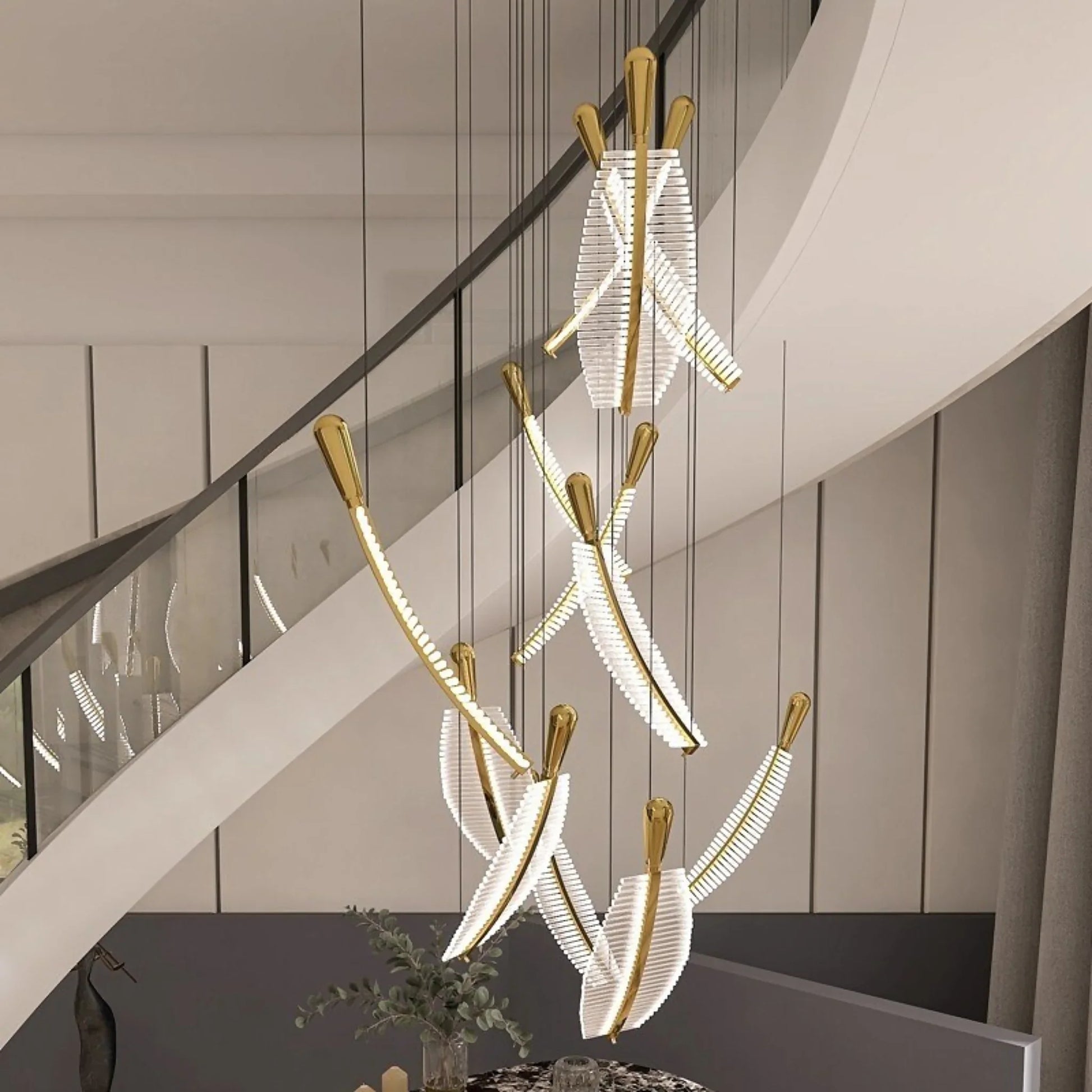 Wisteria Crystal Gold Leaves Pendant Chandelier - Pendant Lights | Lucera Lighting