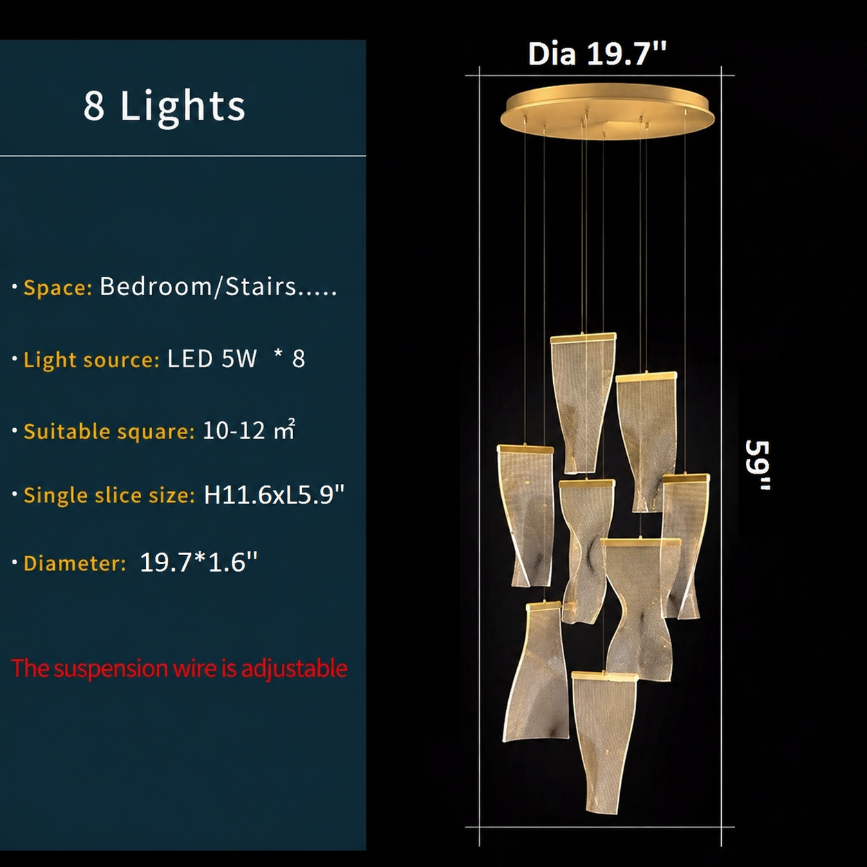Feldspar Silk Design Gold Pendant Light for Staircase - Chandeliers | Lucera Lighting
