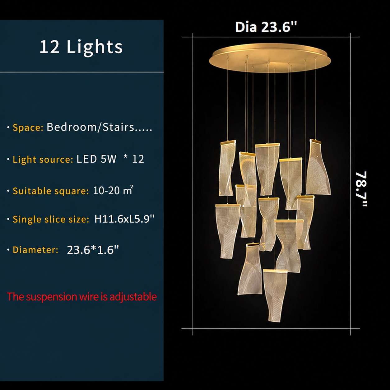 Feldspar Silk Design Gold Pendant Light for Staircase - Chandeliers | Lucera Lighting