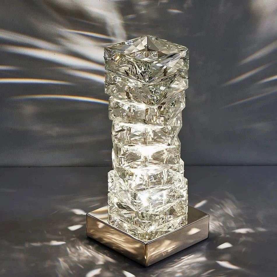 Verita Stainless Steel Crystal Modern Table Lamp - Lamps | Lucera Lighting