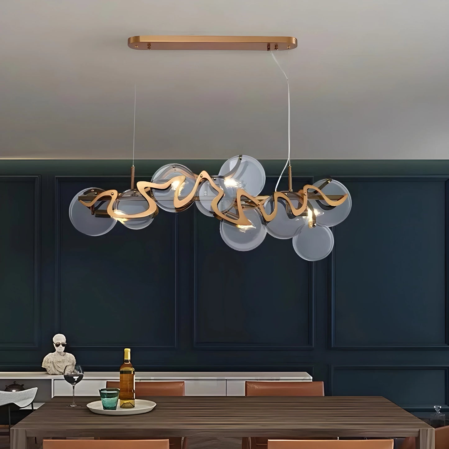 Calmo Modern Gold Glass Rectangle Chandelier - Chandeliers | Lucera Lighting
