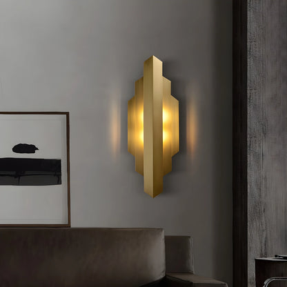 Jetee retro copper wall sconce glowing in cozy living room with warm ambient light