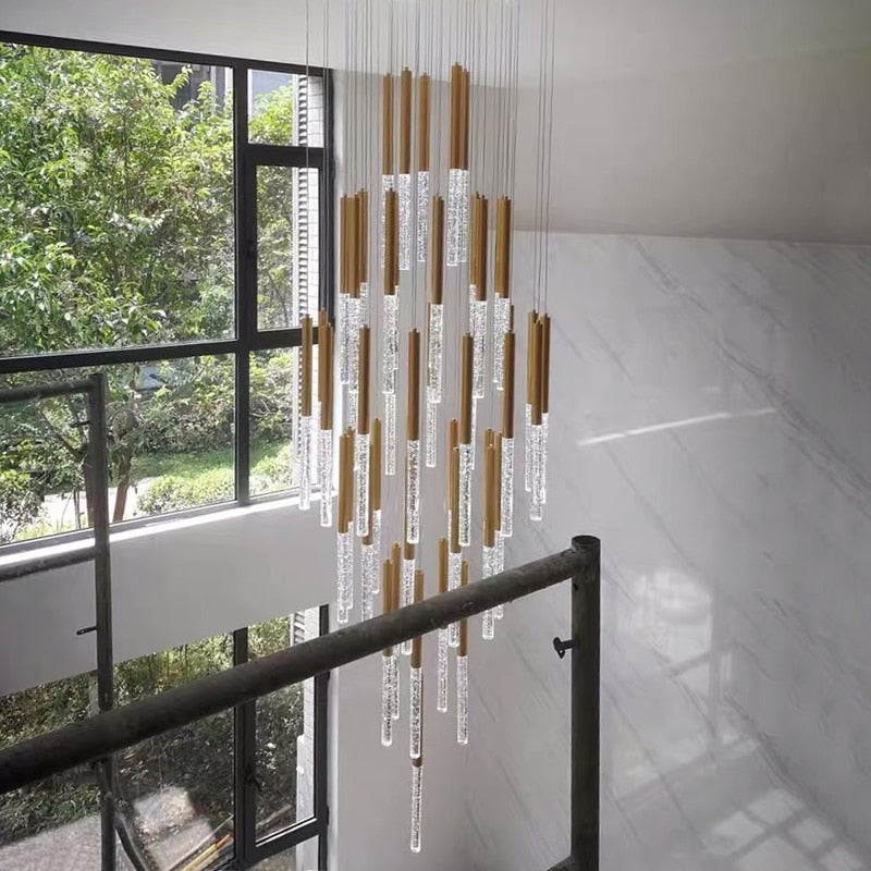 Schist Long LED Spiral Chandelier - Chandeliers | Lucera Lighting