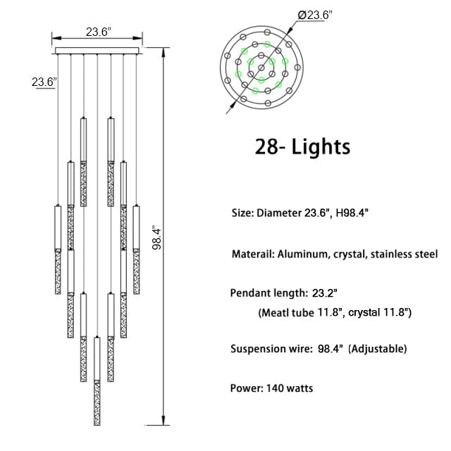 Schist Long LED Spiral Chandelier - Chandeliers | Lucera Lighting