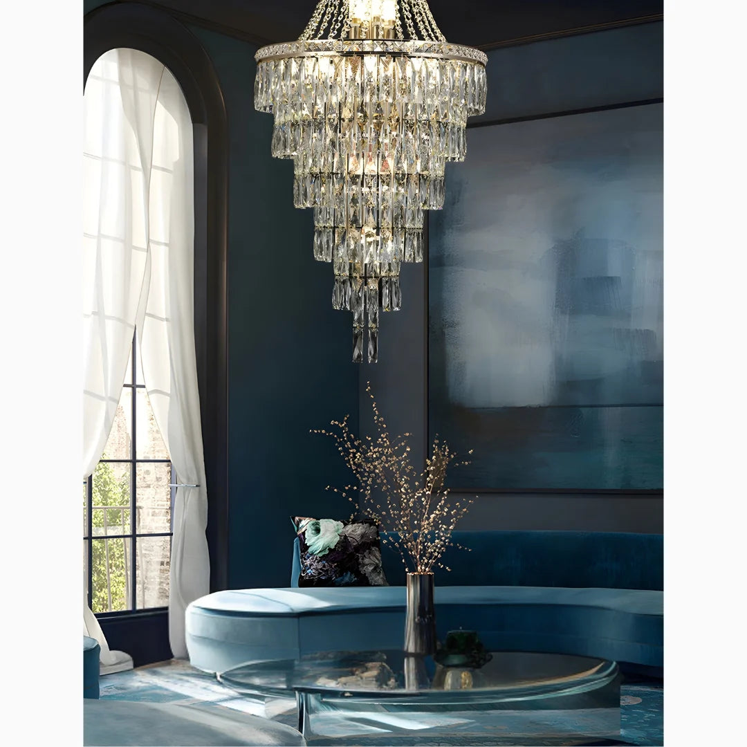 Dahlia Duplex Spiral Crystal Stairway Chandelier - Chandeliers | Lucera Lighting