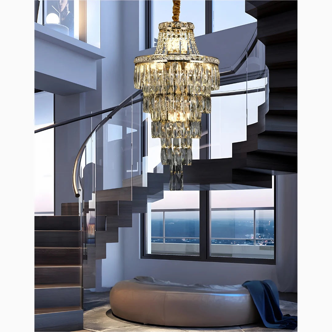 Dahlia Duplex Spiral Crystal Stairway Chandelier - Chandeliers | Lucera Lighting