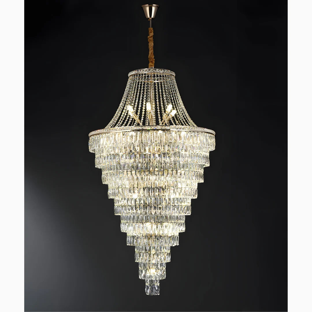 Dahlia Duplex Spiral Crystal Stairway Chandelier - Chandeliers | Lucera Lighting