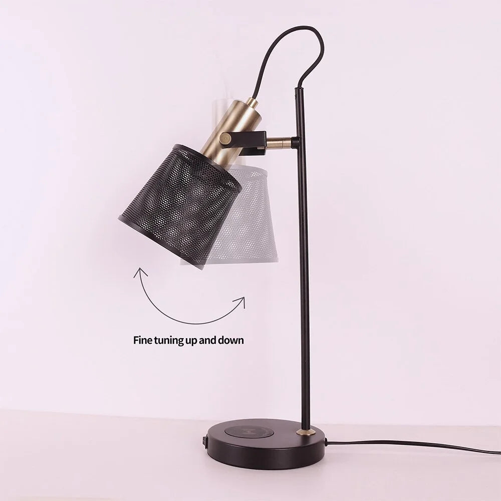 Selene Industrial Retro Black Iron Desk Lamp with Wireless - Lamps | Lucera Lighting