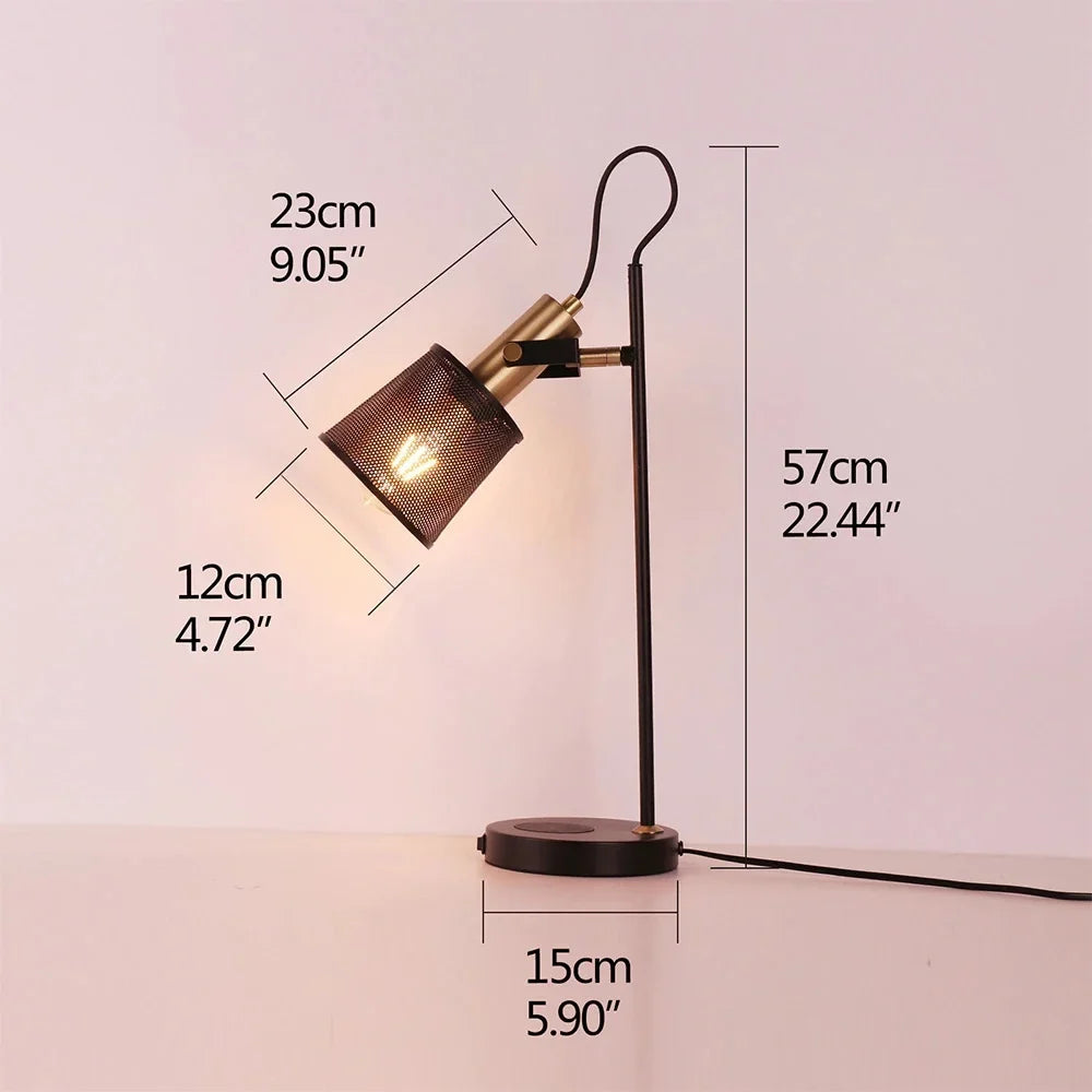 Selene Industrial Retro Black Iron Desk Lamp with Wireless - Lamps | Lucera Lighting