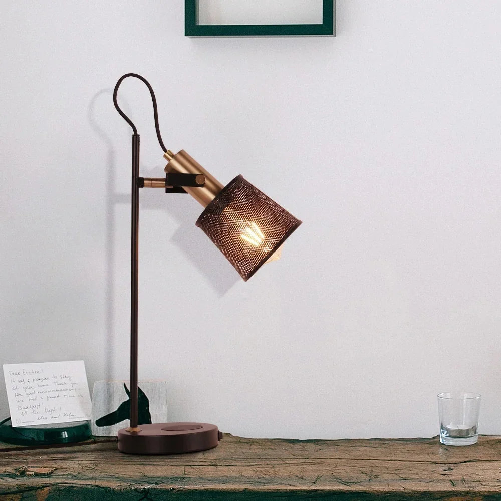 Selene Industrial Retro Black Iron Desk Lamp with Wireless - Lamps | Lucera Lighting