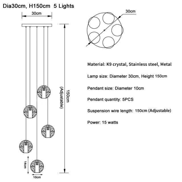 Vervain Crystal Hanging Light Fixture - Chandeliers | Lucera Lighting