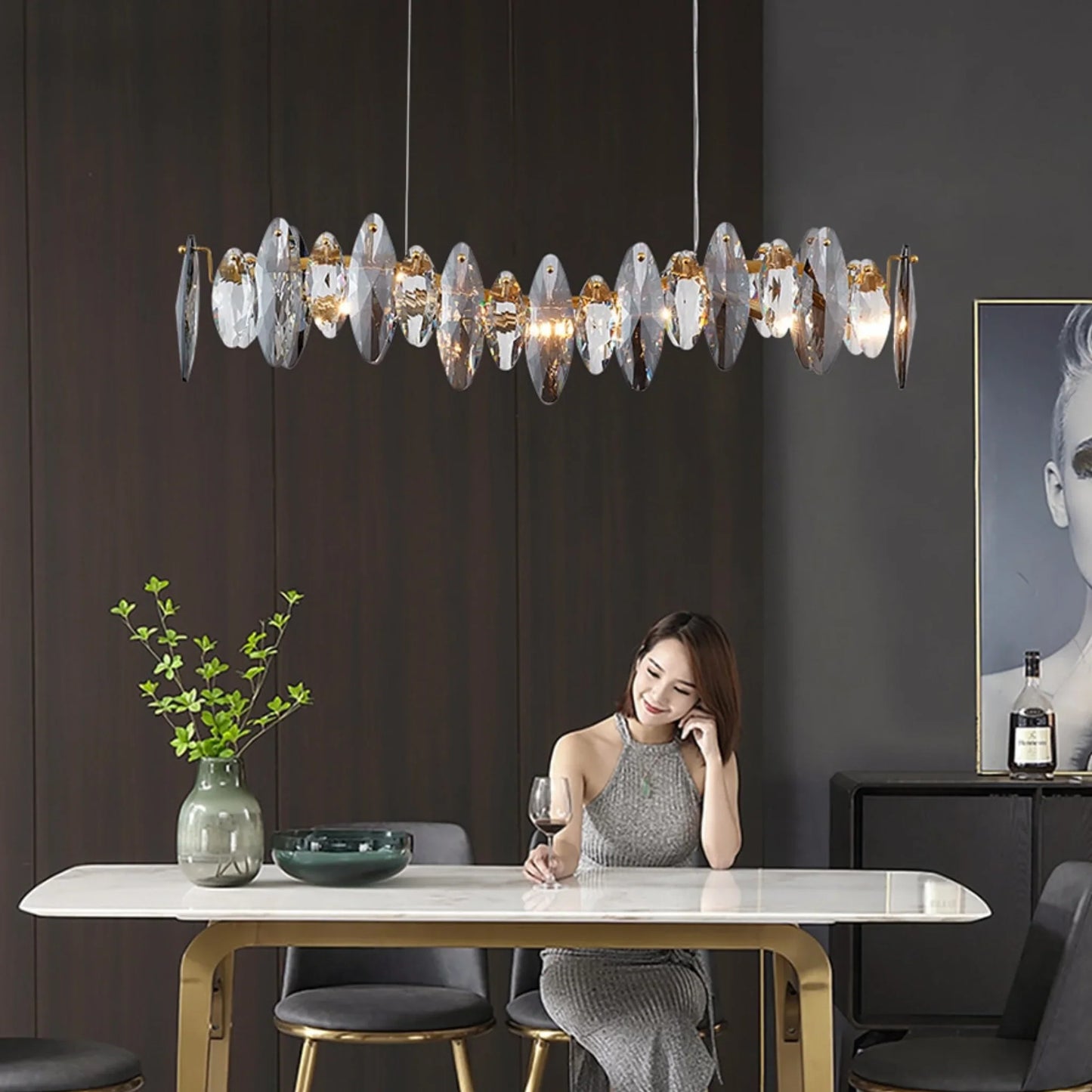 Arno Wave Chrome Crystal Chandelier - Pendant Lights | Lucera Lighting