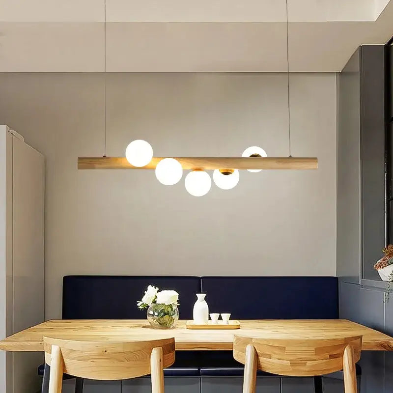 Svartr Nordic Wood Glass Ball LED Chandelier - Pendant Lights | Lucera Lighting