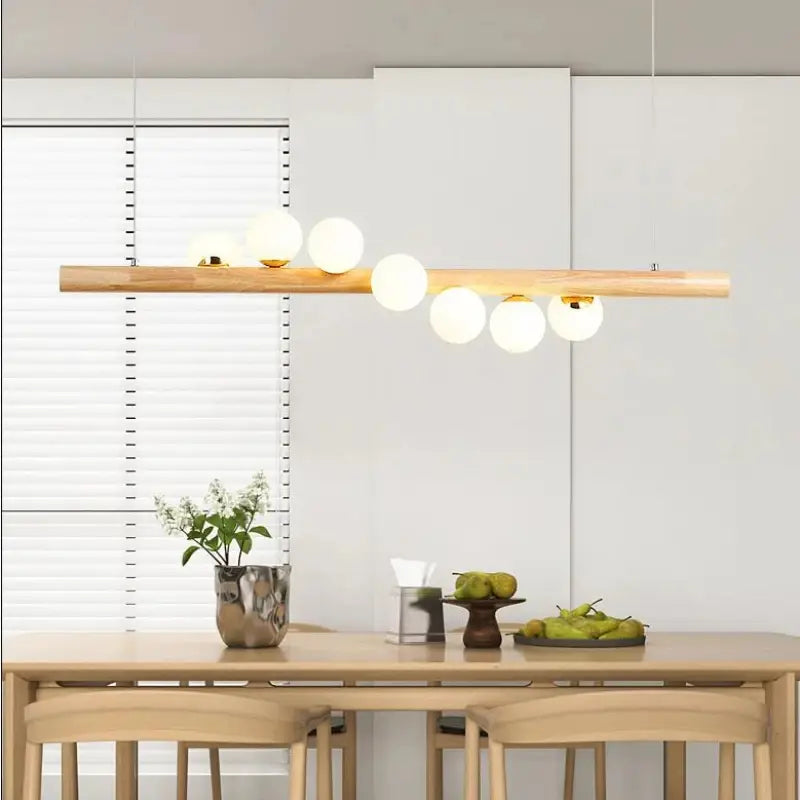Svartr Nordic Wood Glass Ball LED Chandelier - Pendant Lights | Lucera Lighting