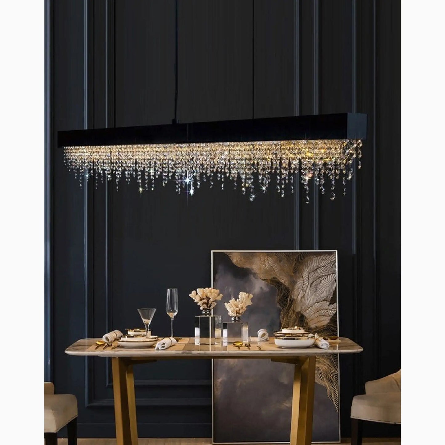 Sol Black and Gold Chandelier for Dining Room - Pendant Lights | Lucera Lighting
