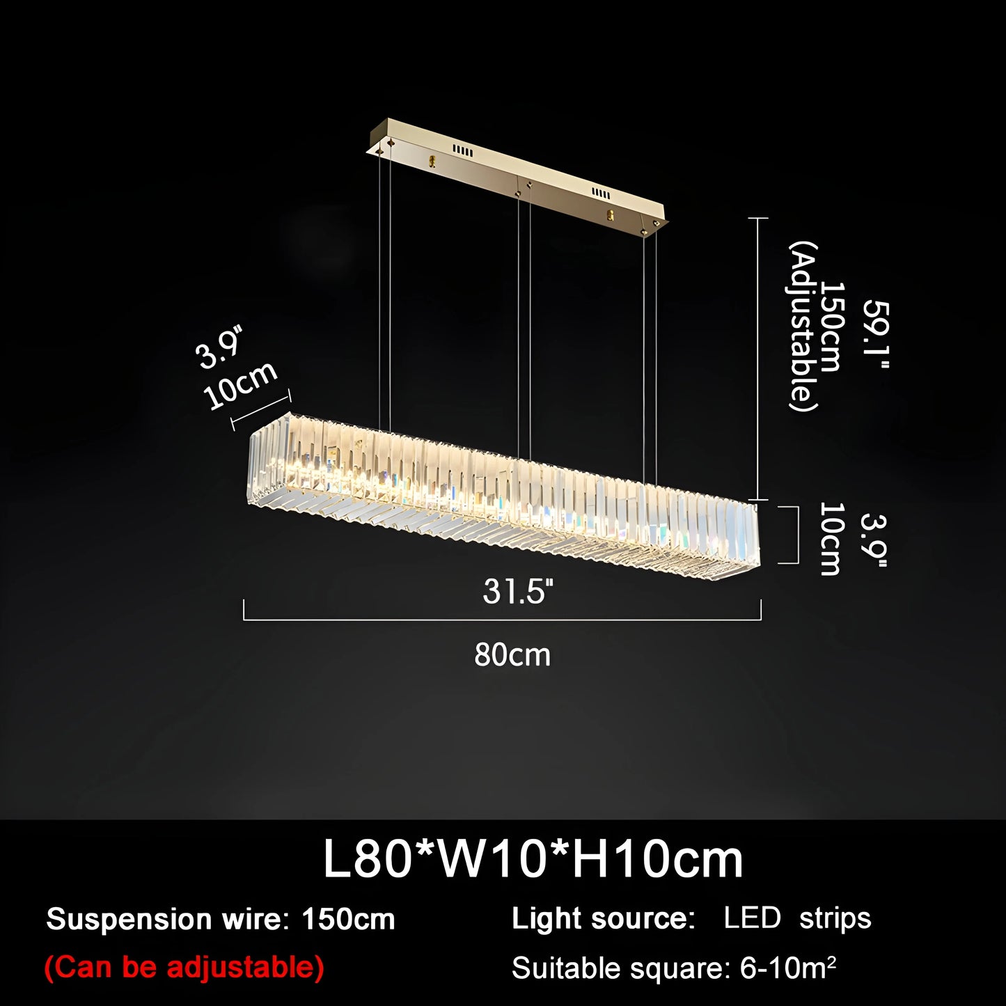 Ivar Rectangular Crystal Hanging LED Chandelier - Chandeliers | Lucera Lighting