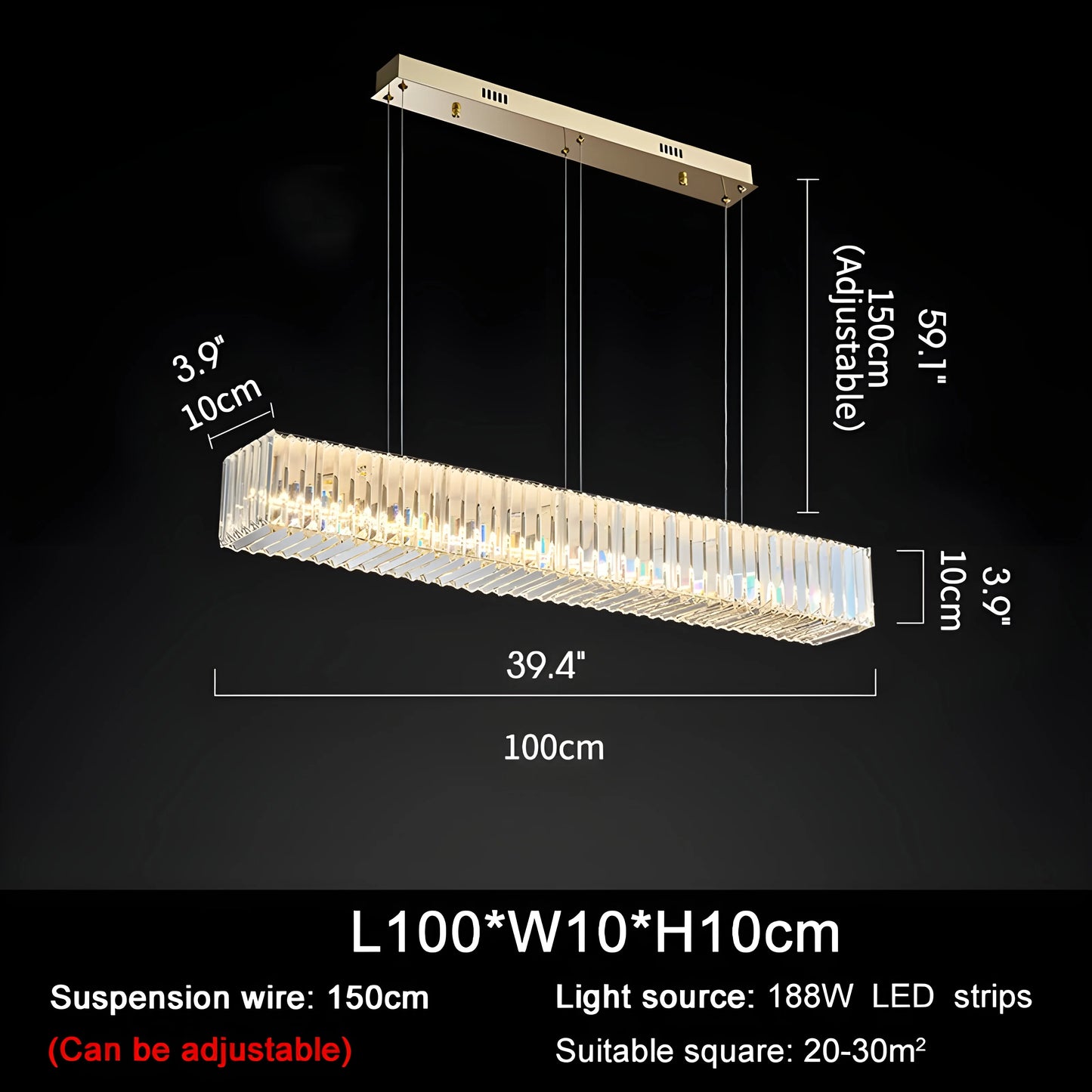 Ivar Rectangular Crystal Hanging LED Chandelier - Chandeliers | Lucera Lighting