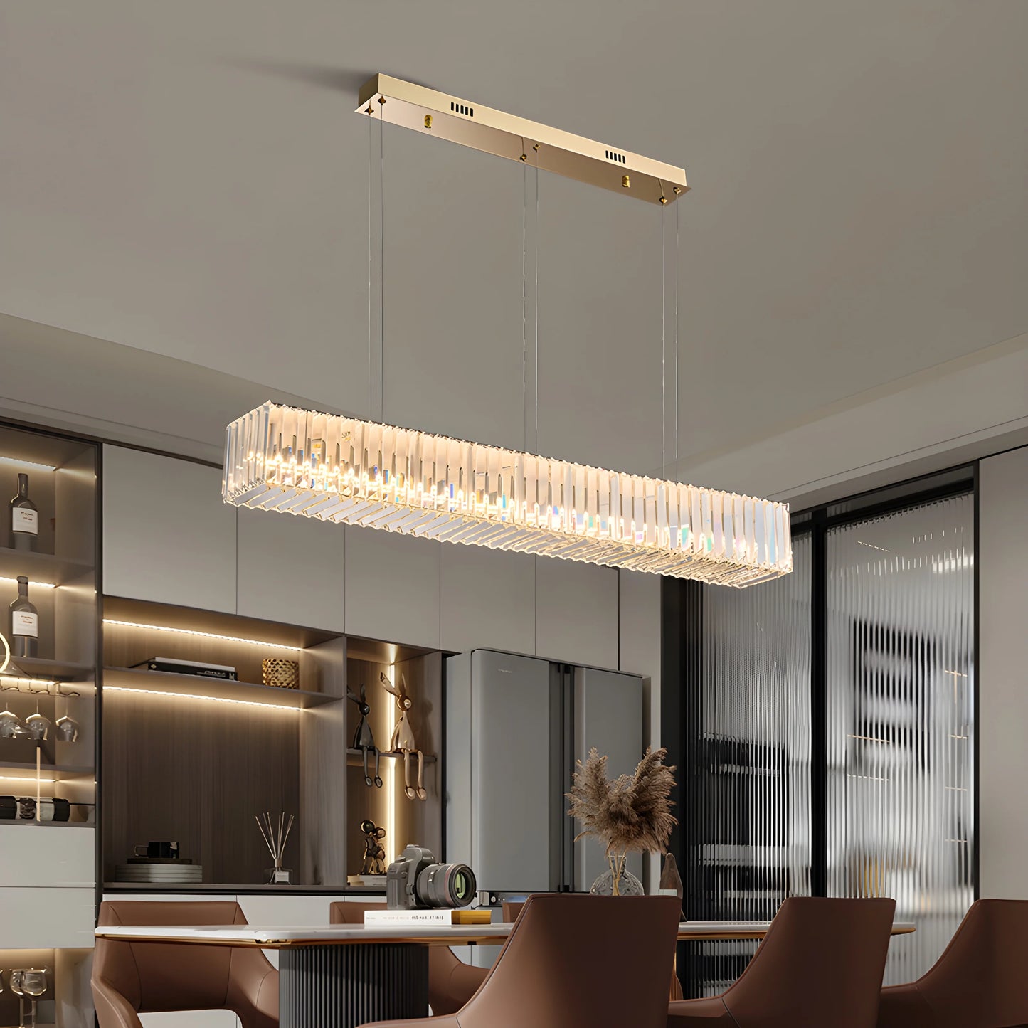Ivar Rectangular Crystal Hanging LED Chandelier - Chandeliers | Lucera Lighting