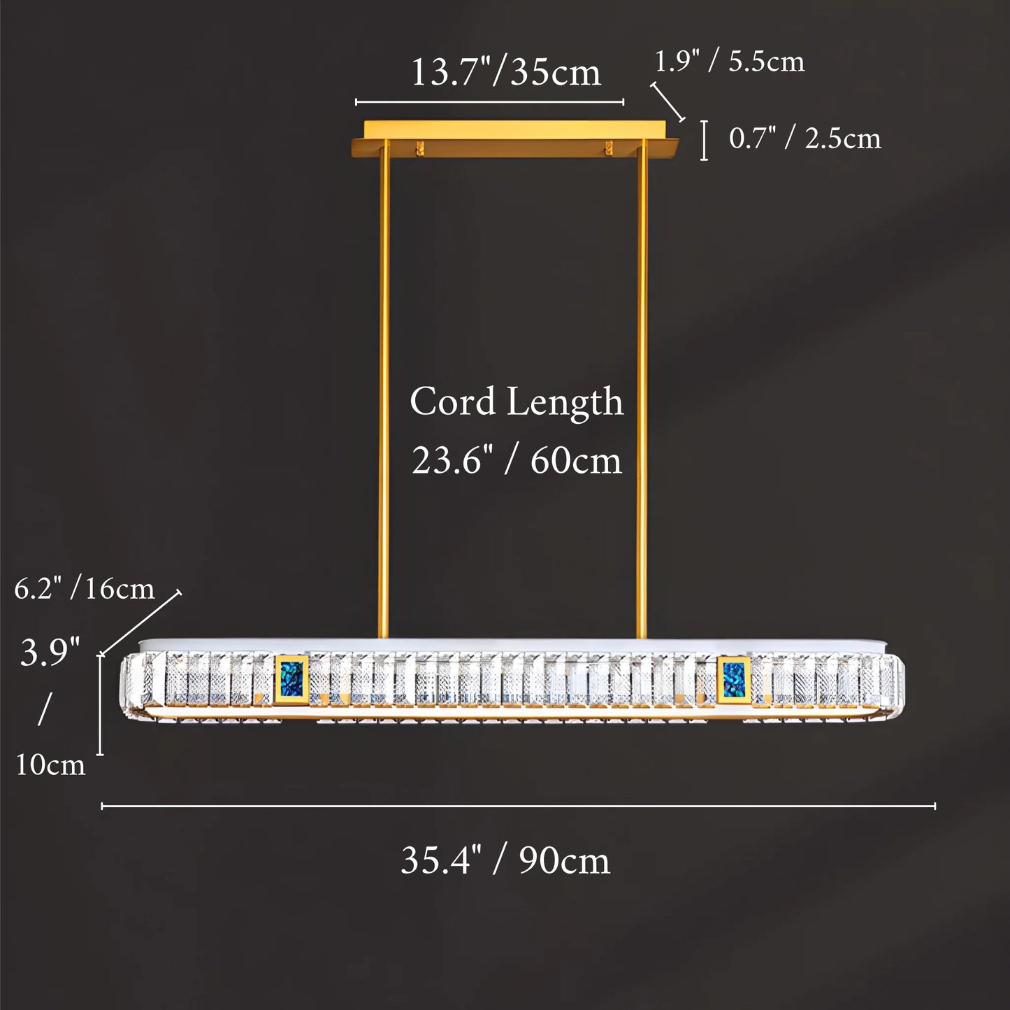 Frej Rectangle LED Crystal Pendant Chandelier - Pendant Lights | Lucera Lighting