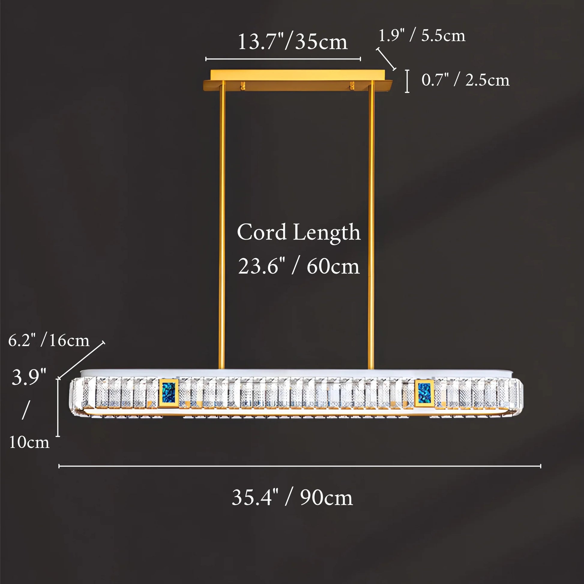 Frej Rectangle LED Crystal Pendant Chandelier - Pendant Lights | Lucera Lighting