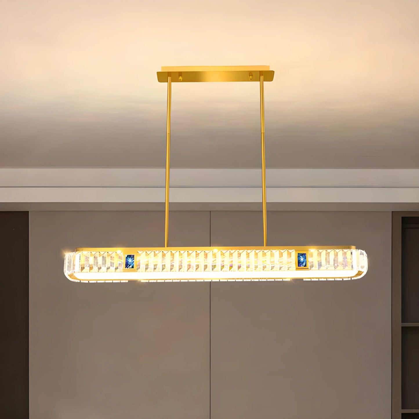 Frej Rectangle LED Crystal Pendant Chandelier - Pendant Lights | Lucera Lighting