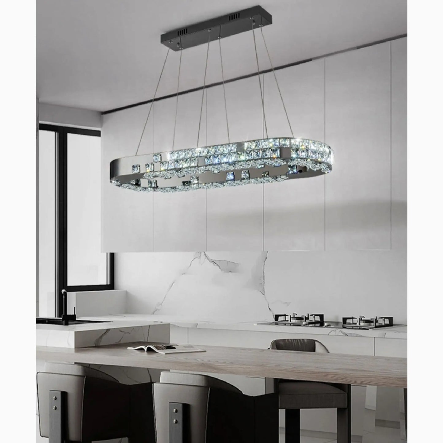 Skald Oval LED Crystal Chandelier with Drops - Pendant Lights | Lucera Lighting