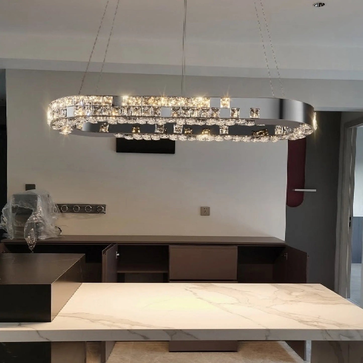 Skald Oval LED Crystal Chandelier with Drops - Pendant Lights | Lucera Lighting