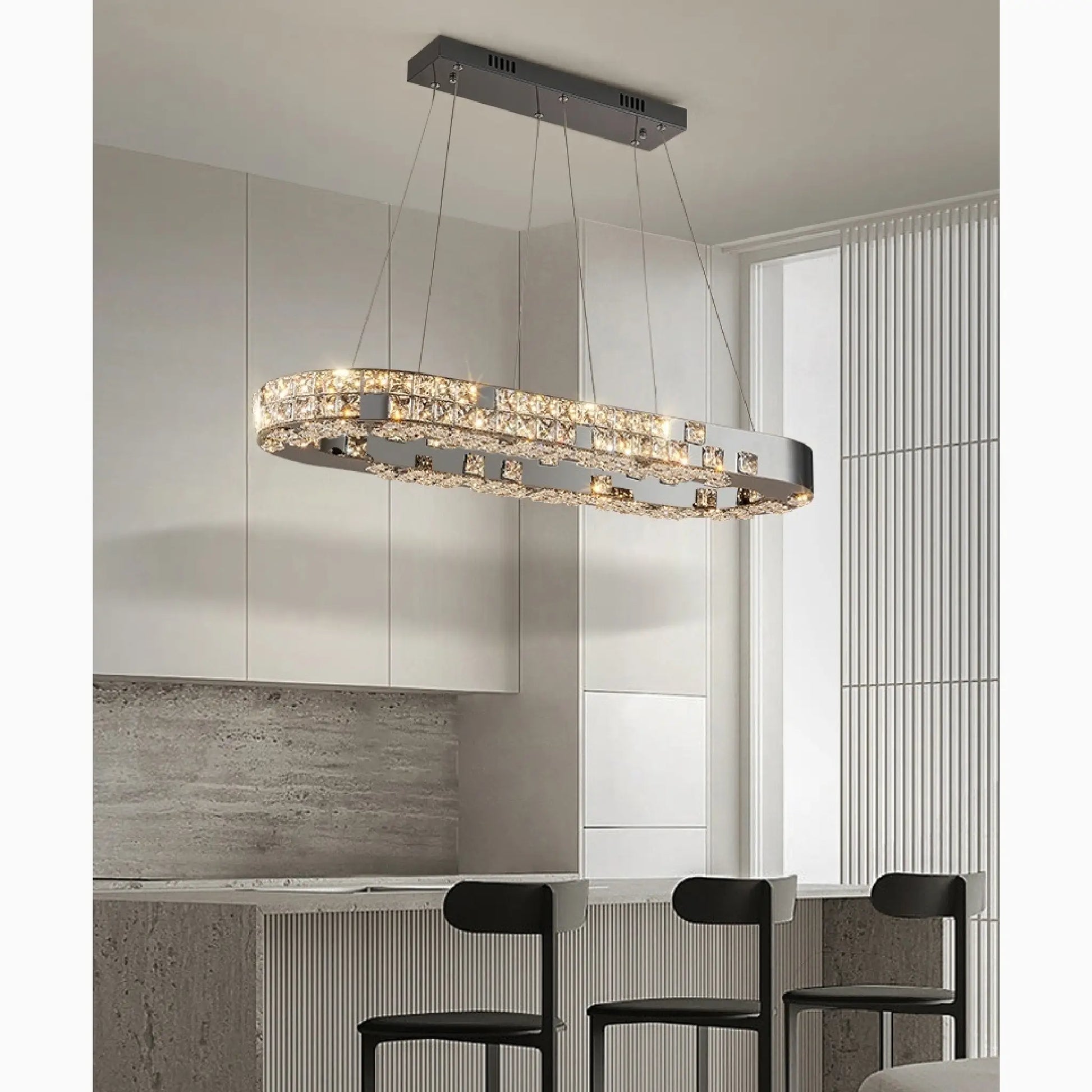 Skald Oval LED Crystal Chandelier with Drops - Pendant Lights | Lucera Lighting