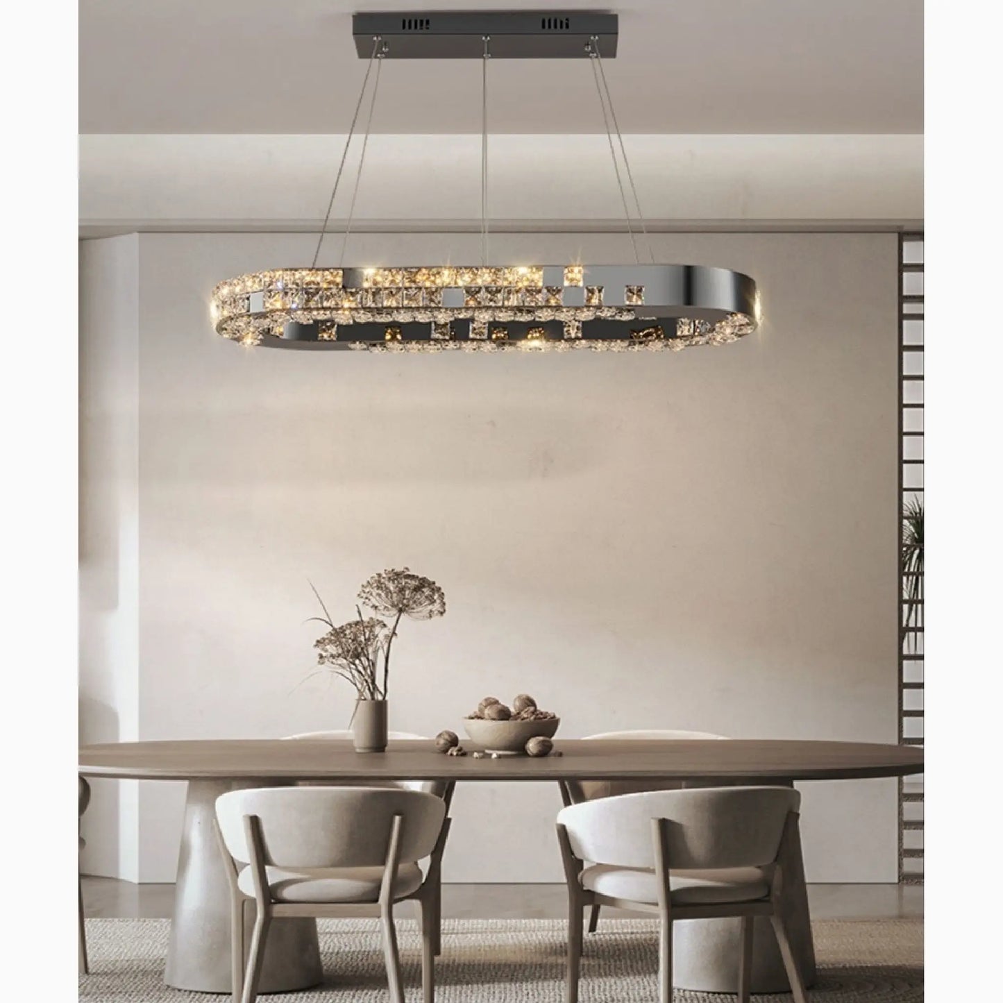 Skald Oval LED Crystal Chandelier with Drops - Pendant Lights | Lucera Lighting