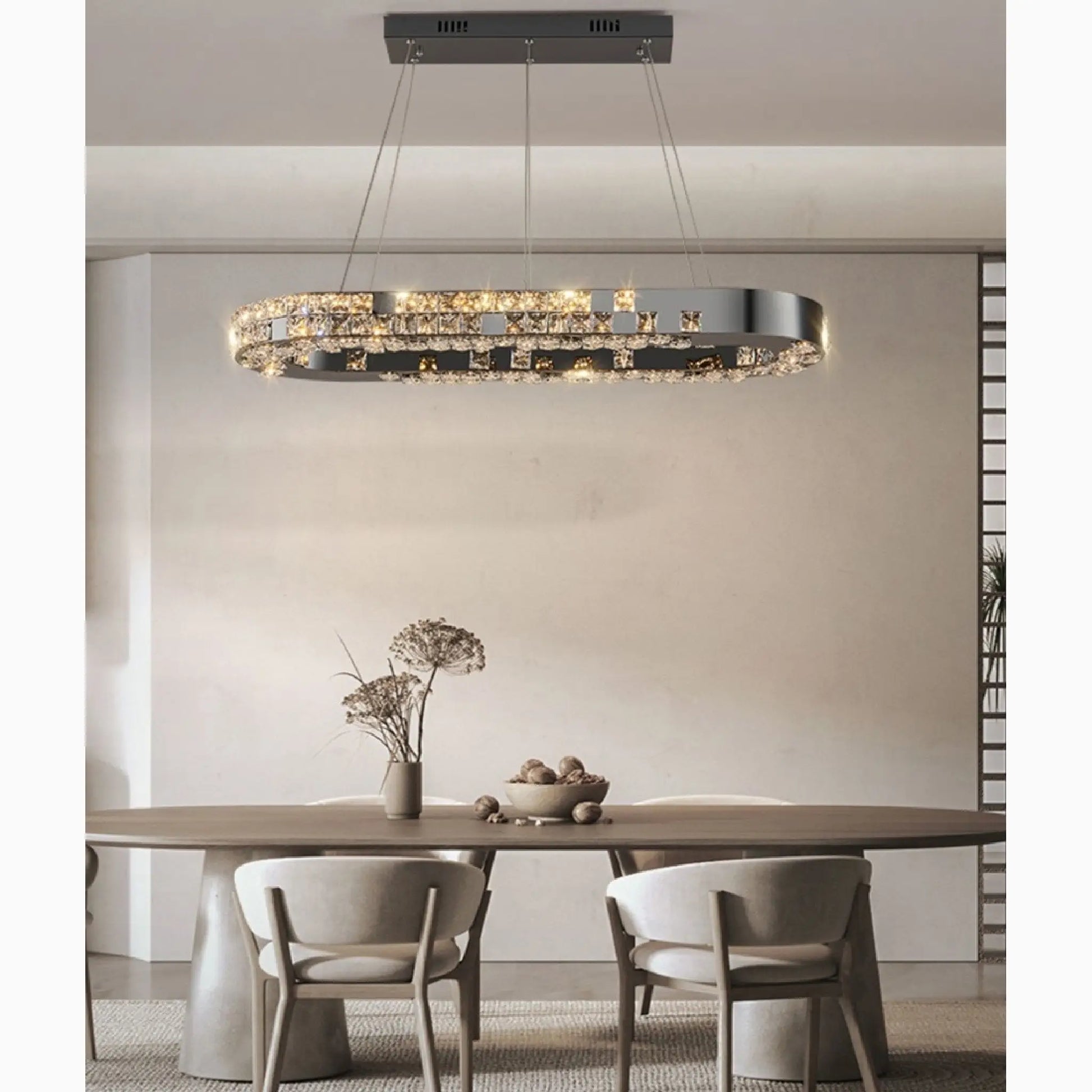 Skald Oval LED Crystal Chandelier with Drops - Pendant Lights | Lucera Lighting