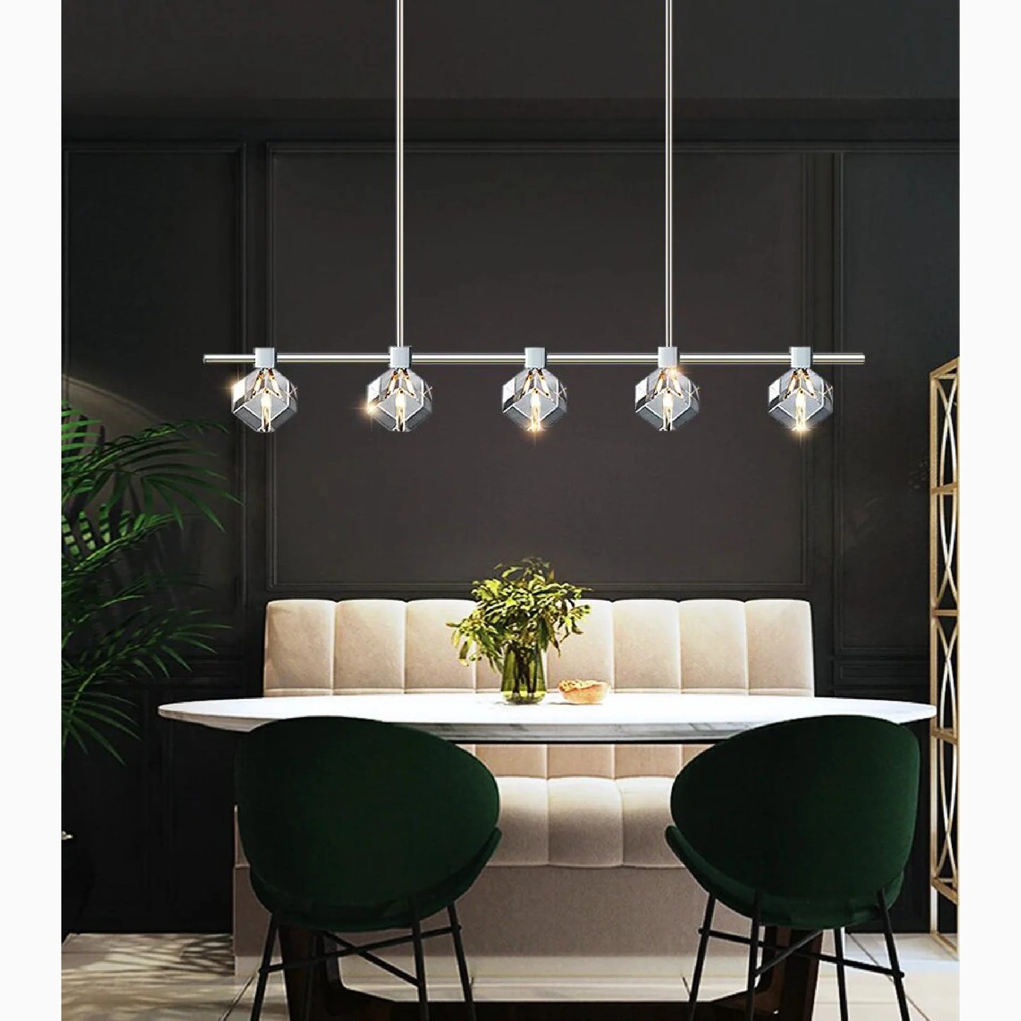 Sif Long Linear LED Crystal Chandelier - Pendant Lights | Lucera Lighting