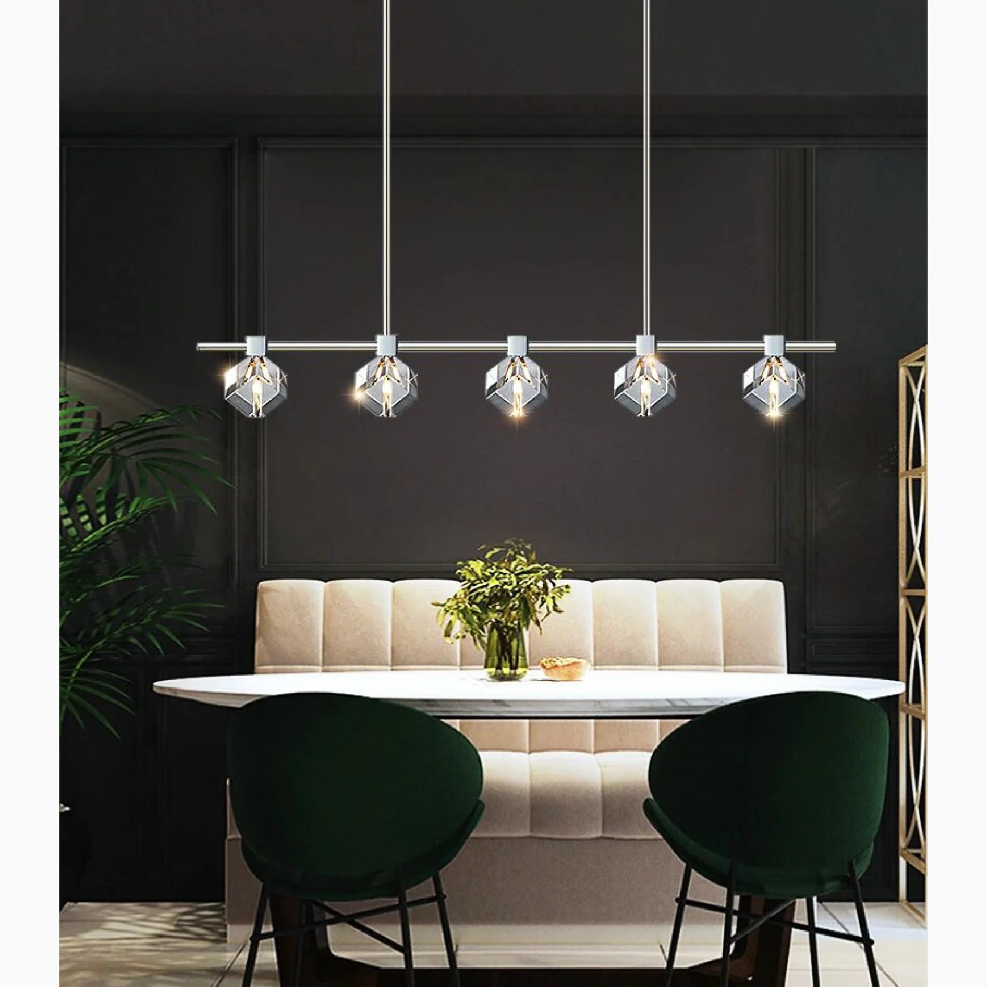 Sif Long Linear LED Crystal Chandelier - Pendant Lights | Lucera Lighting