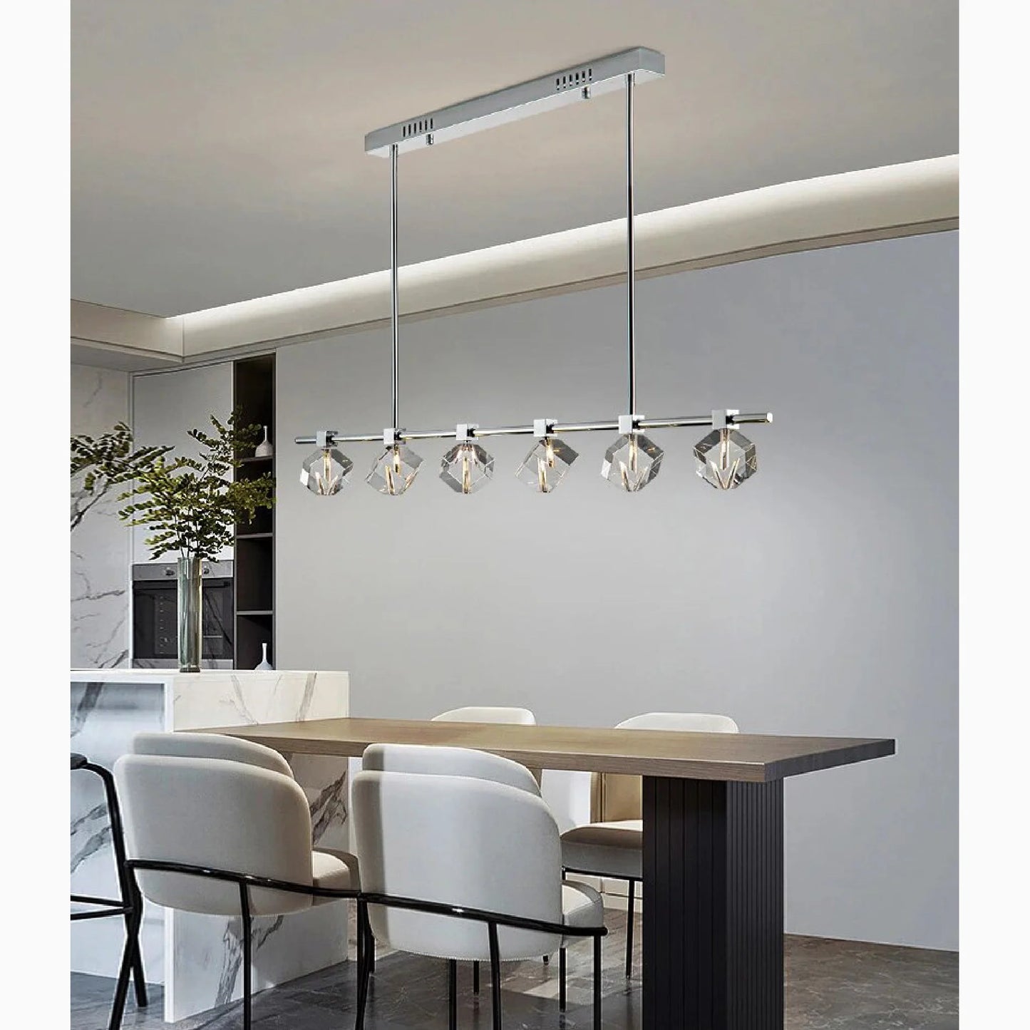 Sif Long Linear LED Crystal Chandelier - Pendant Lights | Lucera Lighting