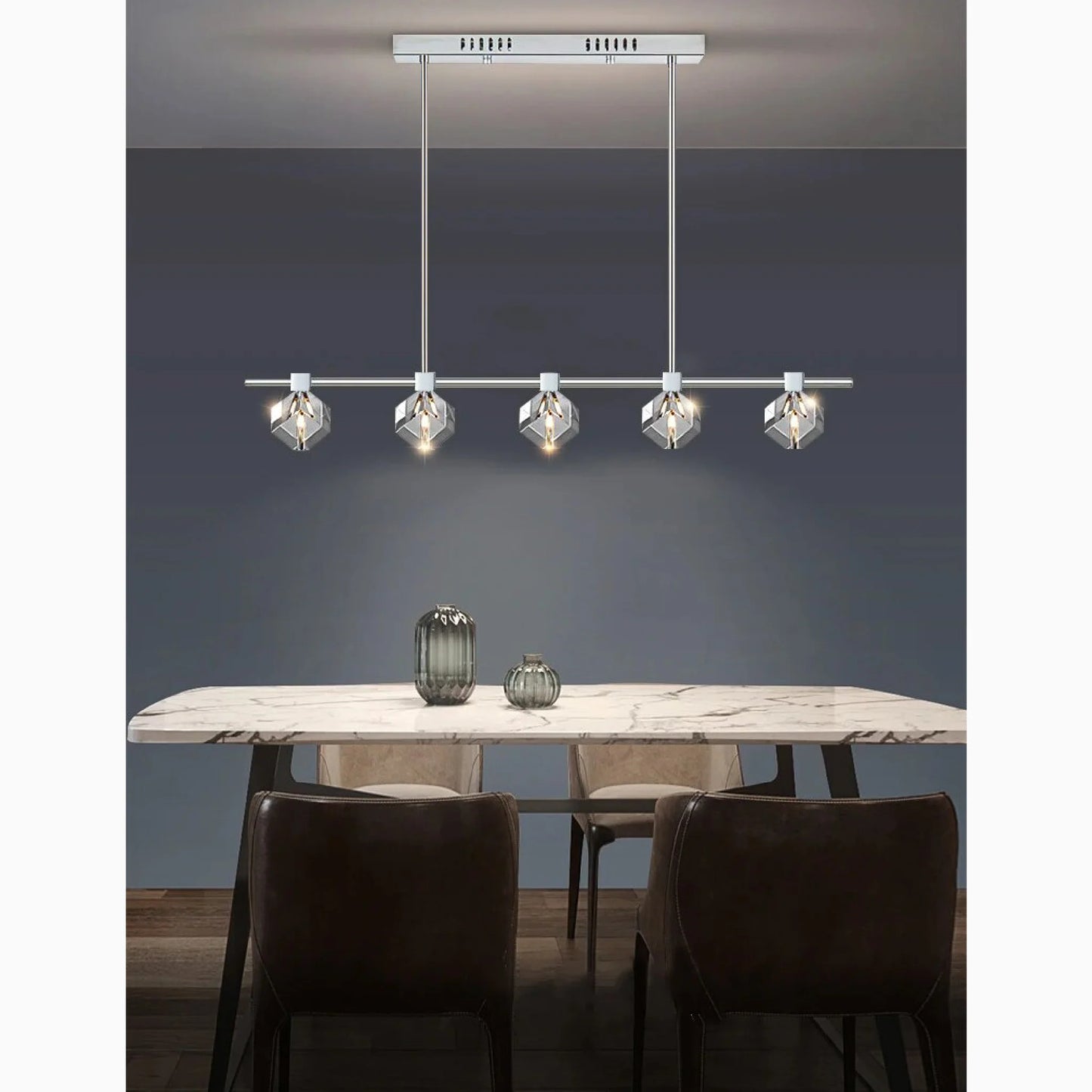 Sif Long Linear LED Crystal Chandelier - Pendant Lights | Lucera Lighting