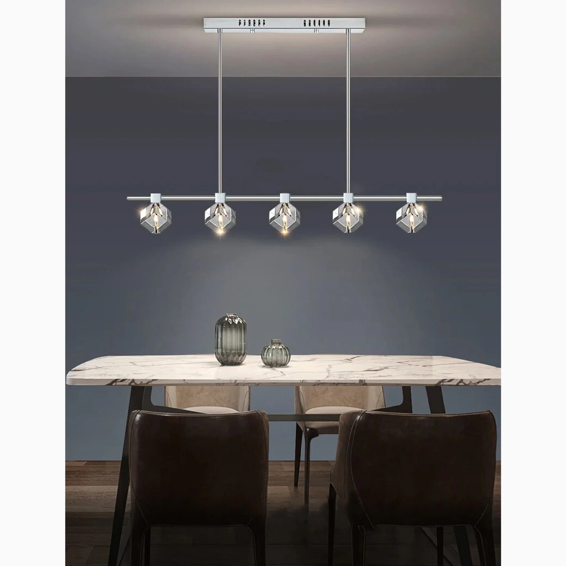 Sif Long Linear LED Crystal Chandelier - Pendant Lights | Lucera Lighting